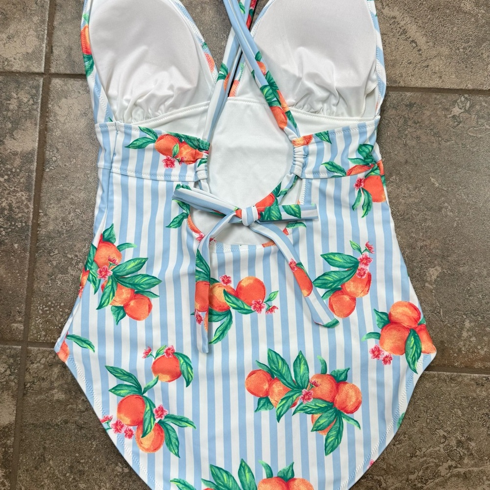 Old Navy Blue and White Striped One Piece Swimsuit - Picture 3 of 7